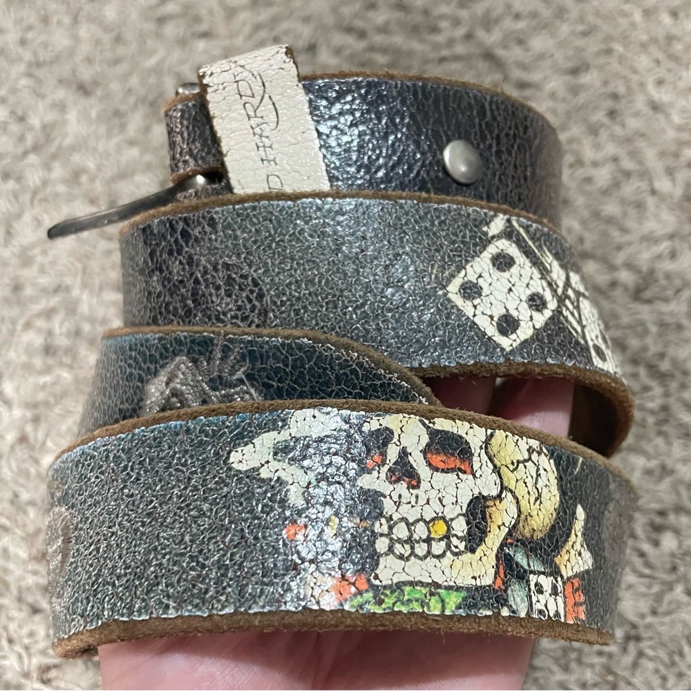 Vintage Y2K Ed Hardy Christian Audigier Leather belt Punk Style 90S Sz Large